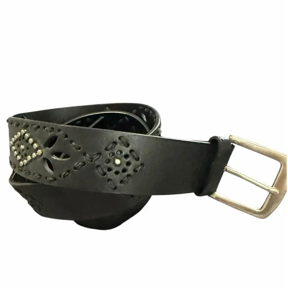 Faded Glory Womens Belt 8M 26-30 Waist Black Leather Blend Silver Buckle